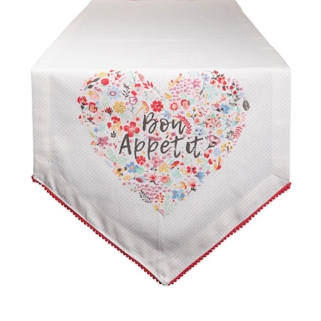 Fastfood 14 x 72 in. Bon Apronetit Sleur Heart Print Table Runner FA1543594